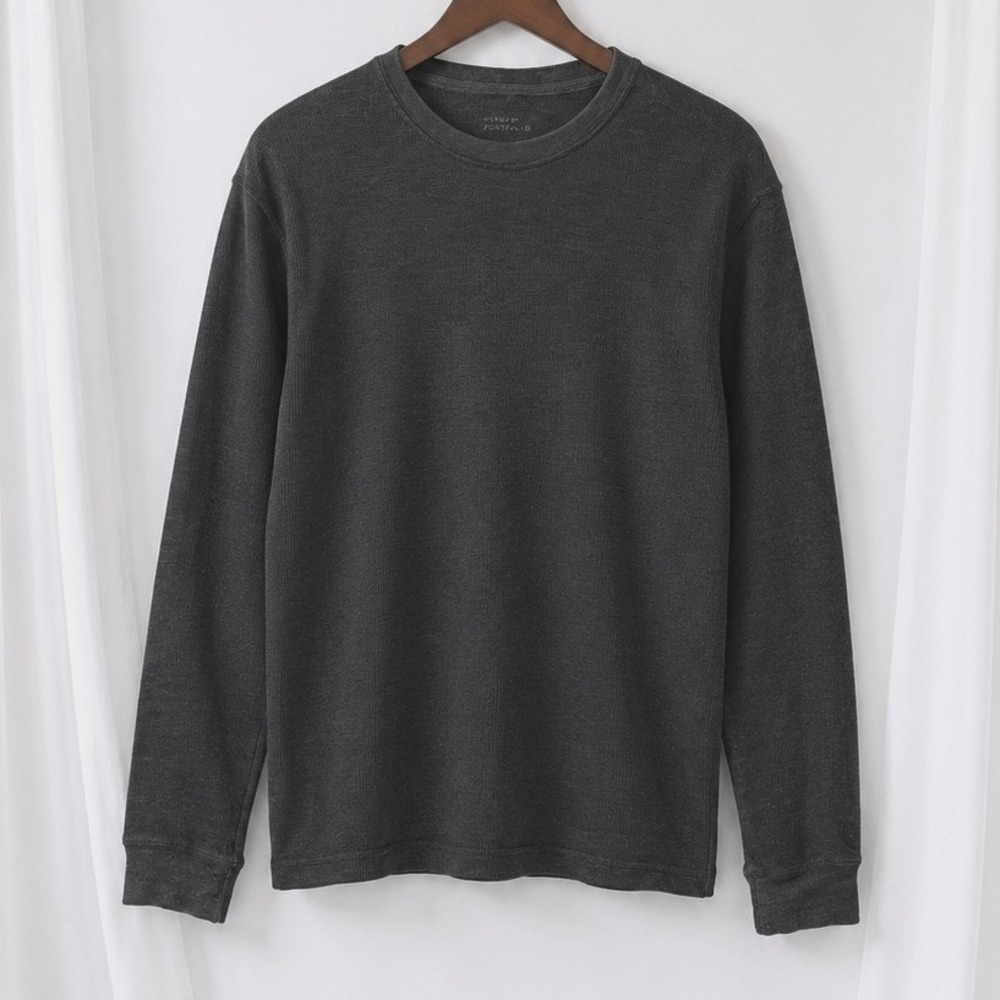 Perry Ellis Thermal Shirt Mens XL Gray Waffle Knit Long‎ Sleeve Crew Neck